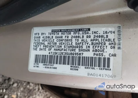 1995 Toyota Camry Le z USA, uszkodzony, nr VIN 4T1SK12E3SU869507